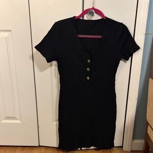 Black Short Sleeve Ribbed Button-Front Dress M